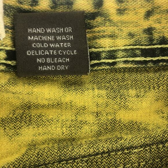 12am Nation Mens Distressed Denim Shorts Size 34 Mustard Yellow Black Acid Wash - Picture 4 of 15